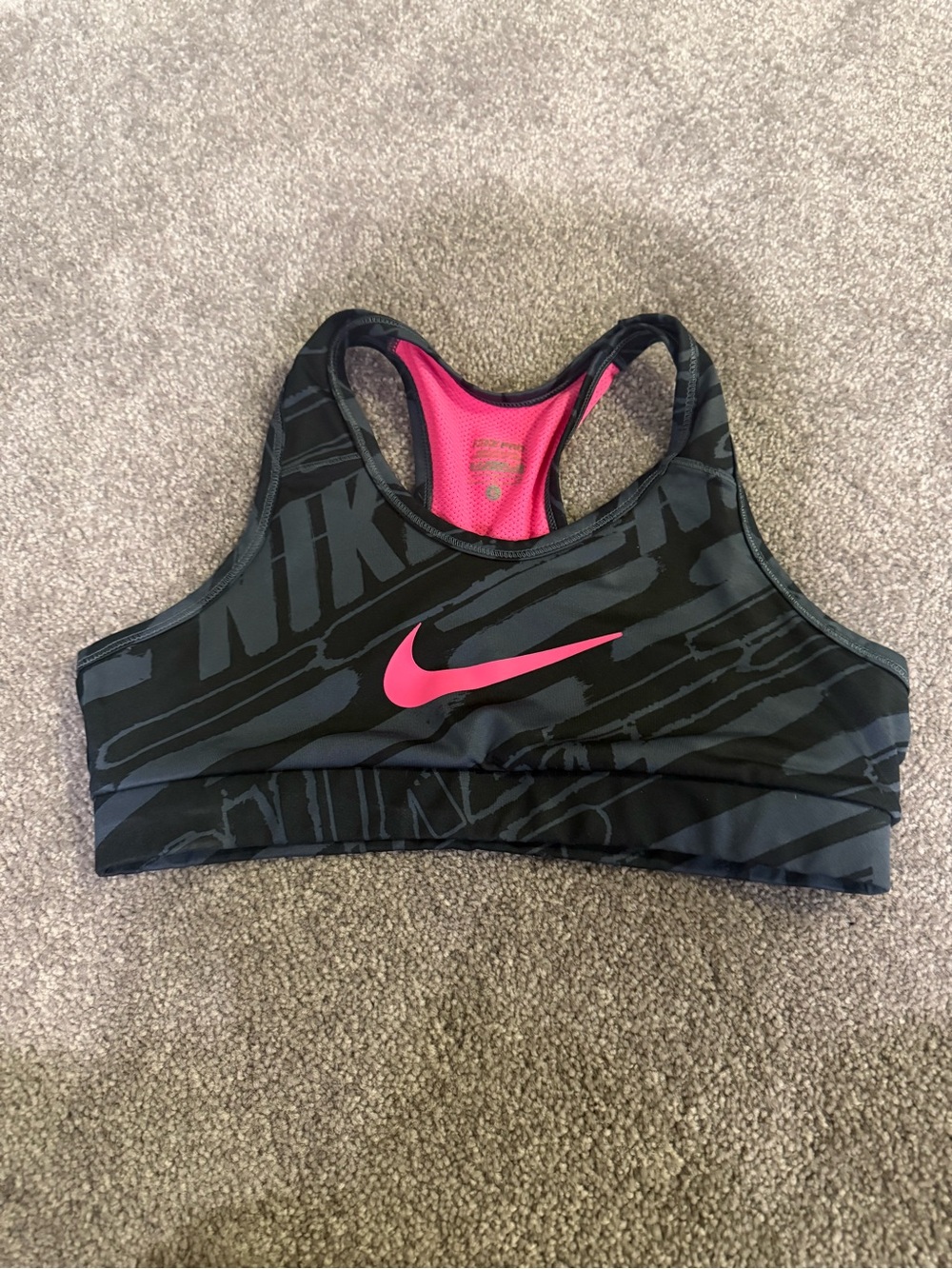 Nike Black Sports Bra with Pink Swoosh - Kids